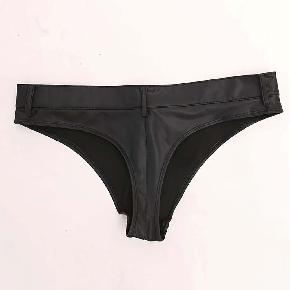 

Сексуальное мужское нижнее белье: черные трусы-стринги из искусственной кожи с пуговицами, мужская одежда для сна, т-образные трусики, клубная одежда