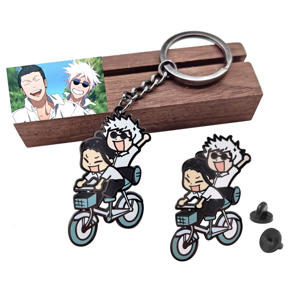 Jujutsu Kaisen Keychain Gojo and Geto Suguru Anime Keyring Jewelry Backpack Lapel Pendant Decoration for Boys Girls Fans