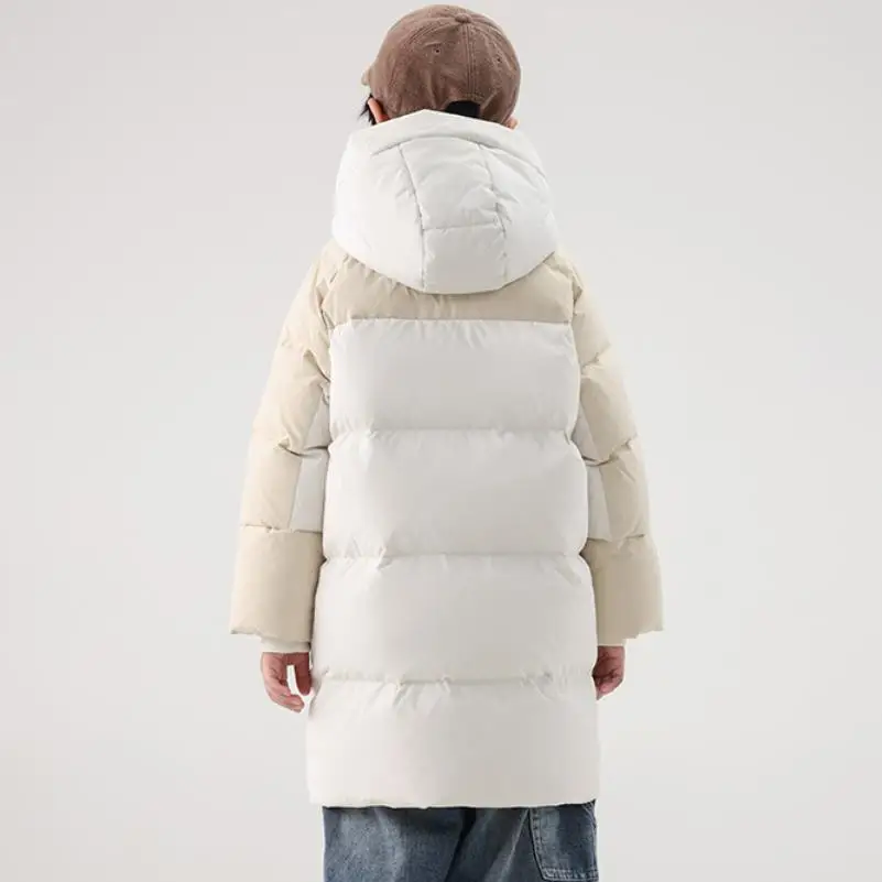 Children's Down Coat 2024 Winter New Color Blocked Hooded Warm Outerwear Windproof Down Jacket A4165