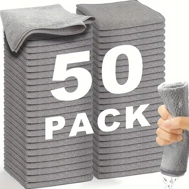 

1/50pcs Gray Bamboo Charcoal Thickened Super Absorbent Dishcloth Oil Resistant Kitchen Wipes Microfiber Cleaning Cloths