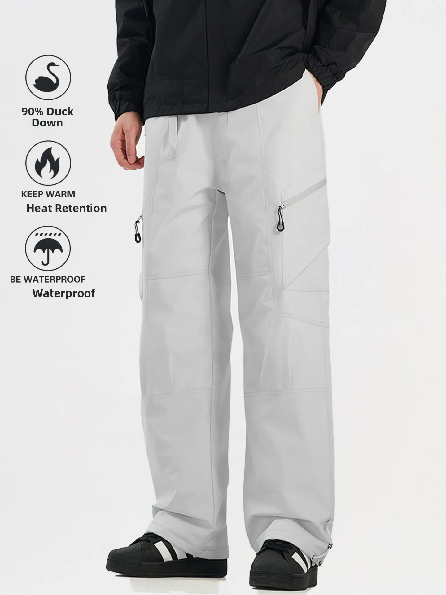 

Thiened down Snow Pants Outdoor Workwear Ski Pants Men's Women's Winter Cold Resistant Windproof Trousers for -40 Deees N...