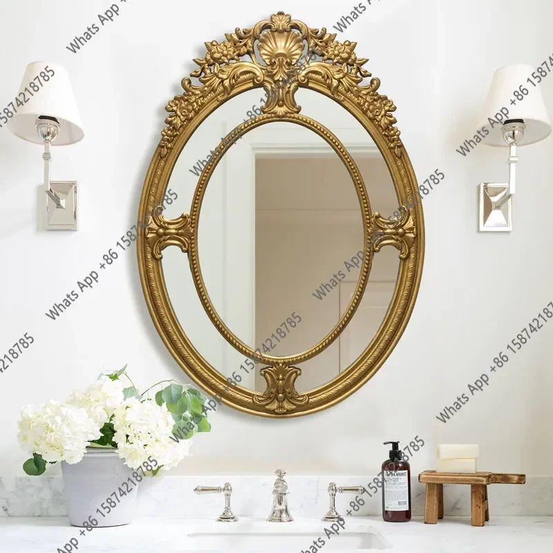 Xx Neoclassical Retro Bathroom Mirror Wall Hanging Soft Decoration Background Wall Art Decorative Luxury Carved Bathroom