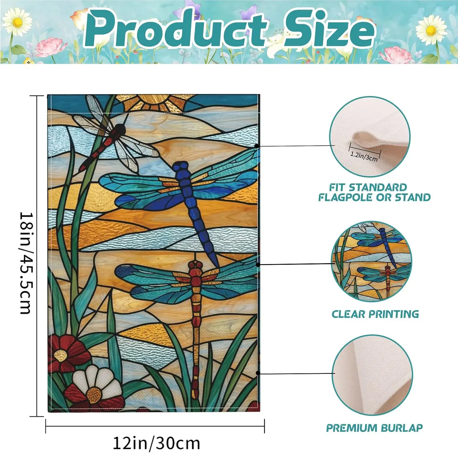 Spring Summer Garden Flag - 12 x 18 Inch Fade-Resistant Double Sided Dragonfly Floral Pattern Yard Flag Gift for Outdoor Pat kkz