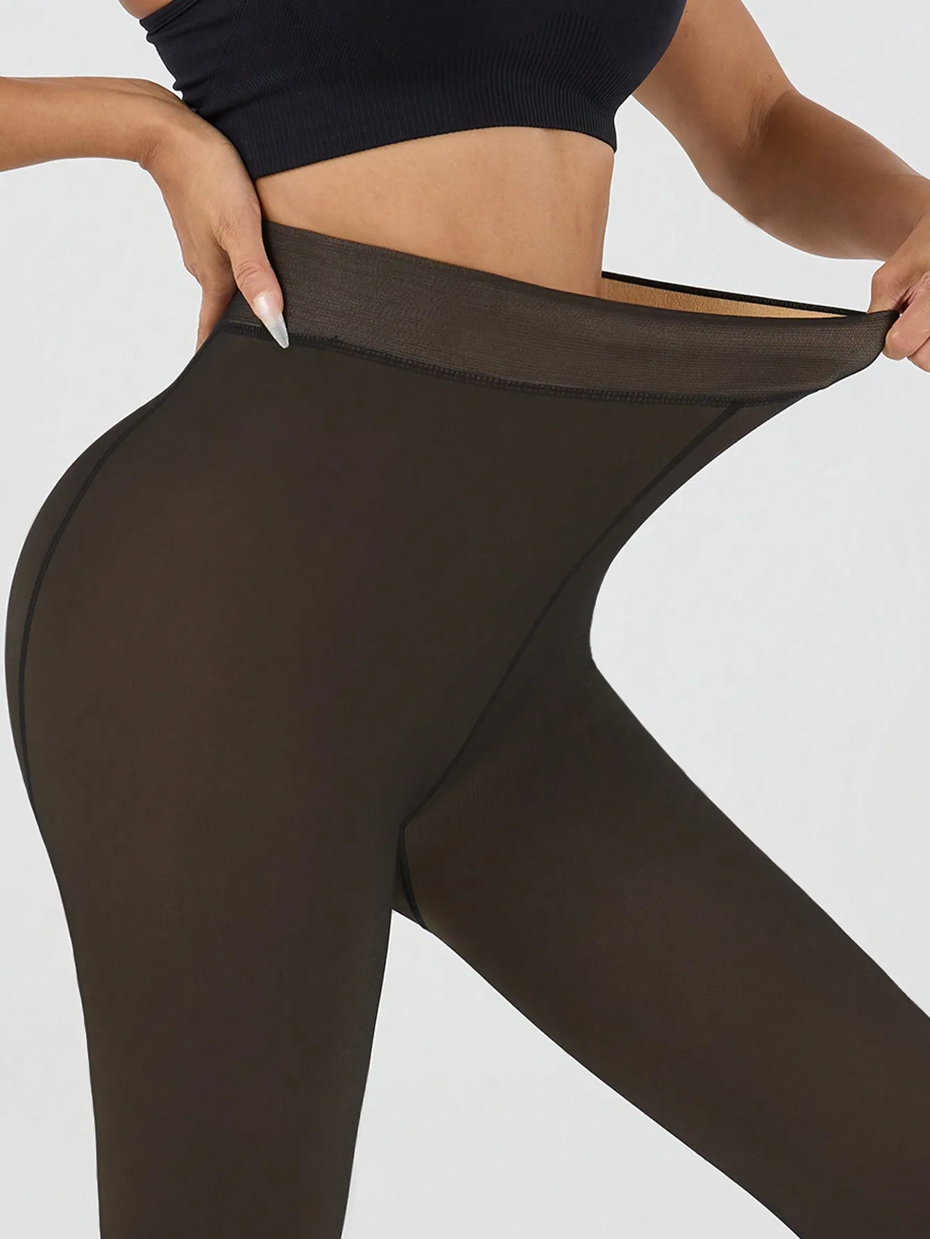 1Pair  Women Fleece Lined Tights-Fake Translucent Leggings High Waist Pantyhose Sheer Thick Warm Tights For Women
