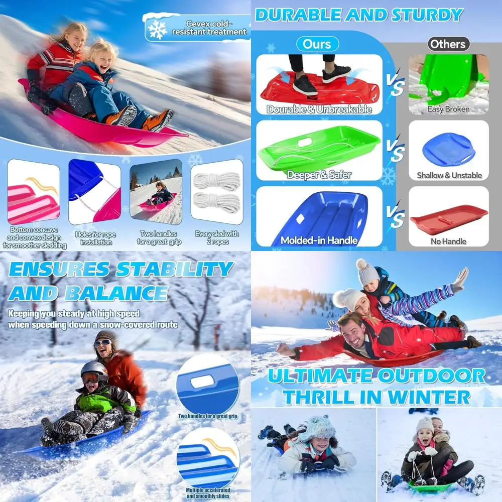 

35 Heavy-Duty Downhill Sled for 1-2 Riders with Handles and Pull Ropes - Ideal Snow Fun Gift for Outdoor Winter Activities