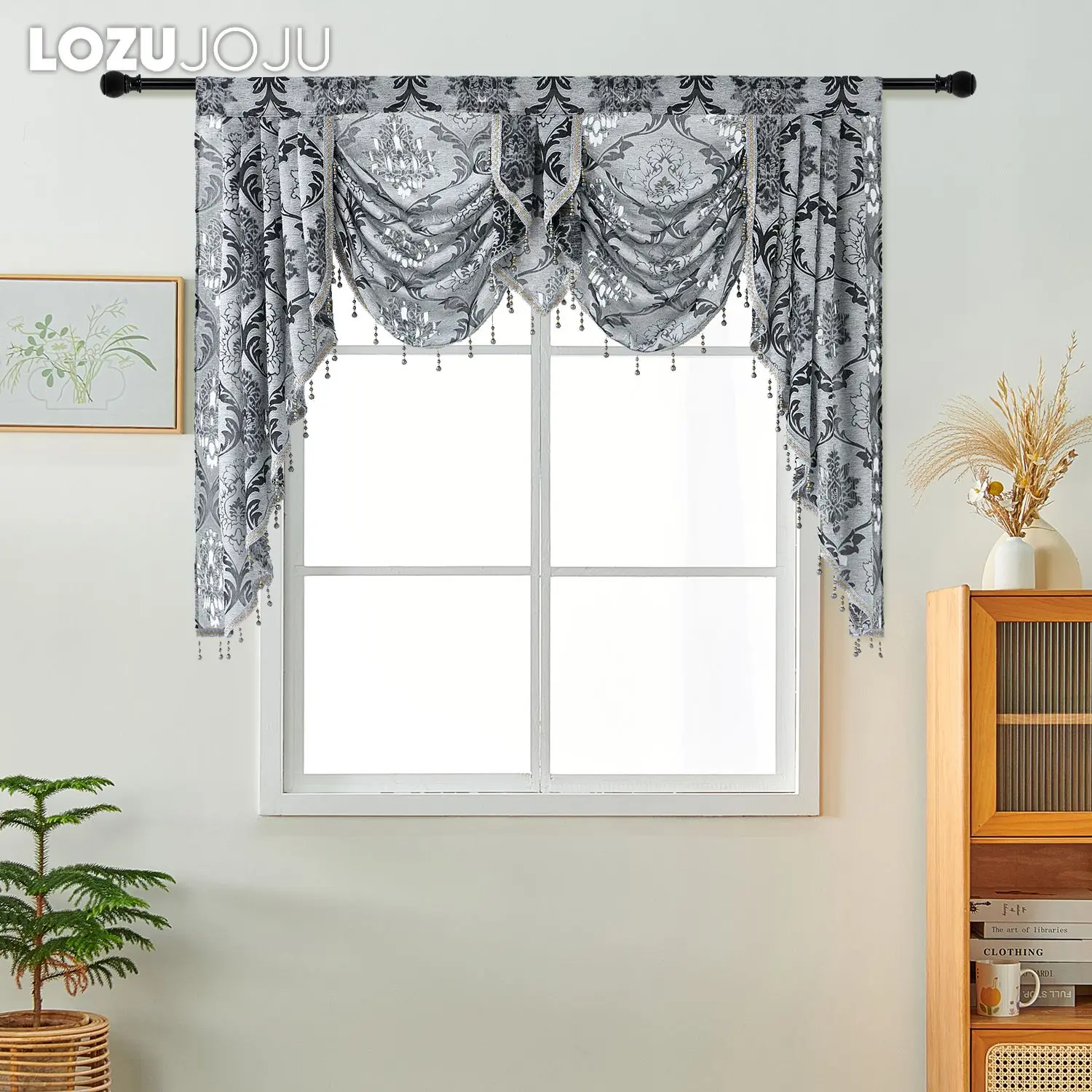 LOZUJOJU Black Jacquard Style European Curtain Valance Curtain Head for Living Room Bedroom Blacony Home Decor