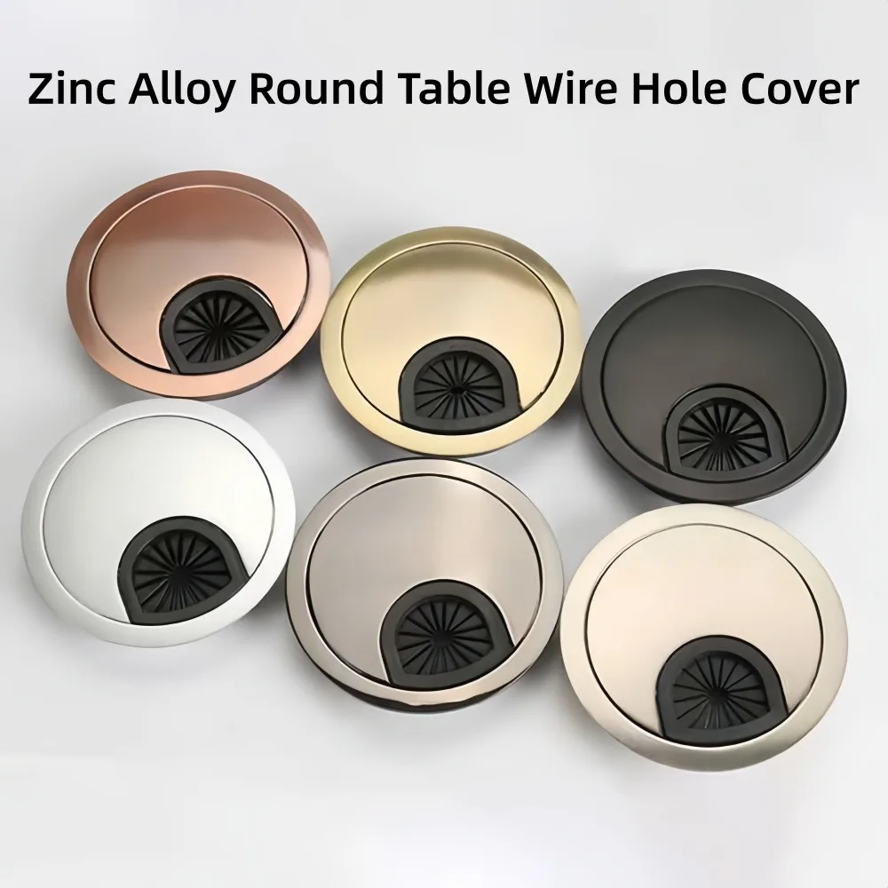 35mm Round Zinc Alloy Desk Cable Grommet Desktop Wire Hole Cover with Rubber Protector, Computer Table Cable Entry Ring