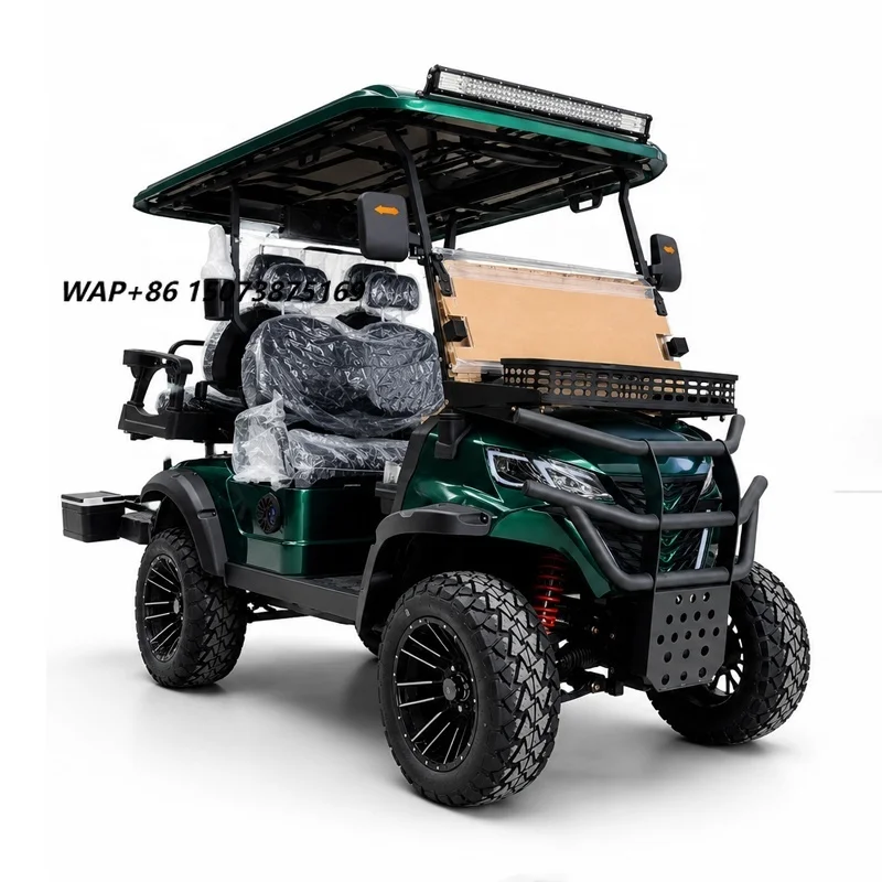 Custom Lifted 4 Seater Electric Golf Cart Beach Resort Hotel VIP Shuttle Brush Guard Front Basket Roof Rack Modern Design MMC