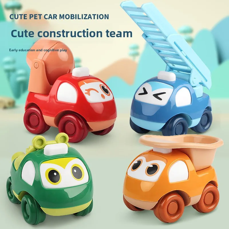 

Children Mini Car Model Toys Inertia Sliding Cute Cartoon Engineering Vehicle Fire Truck Kids Mixer Dump Truck Tractor Boys Gift