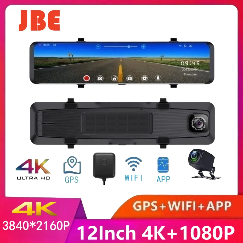 

4K Dash Cam Ultra HD 2160P Sony IMX415 Drive Video Recorder Rearview Mirror Dual Lens Dashcam Front and Rear Car DVR Dash Camera