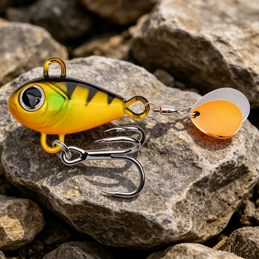 1 stücke Neue Ankunft Metall VIB Angeln Locken 5g-25g Spinner Sinking Rotierenden Löffel Pin Crankbait Doppel pailletten Köder Angelgerät
