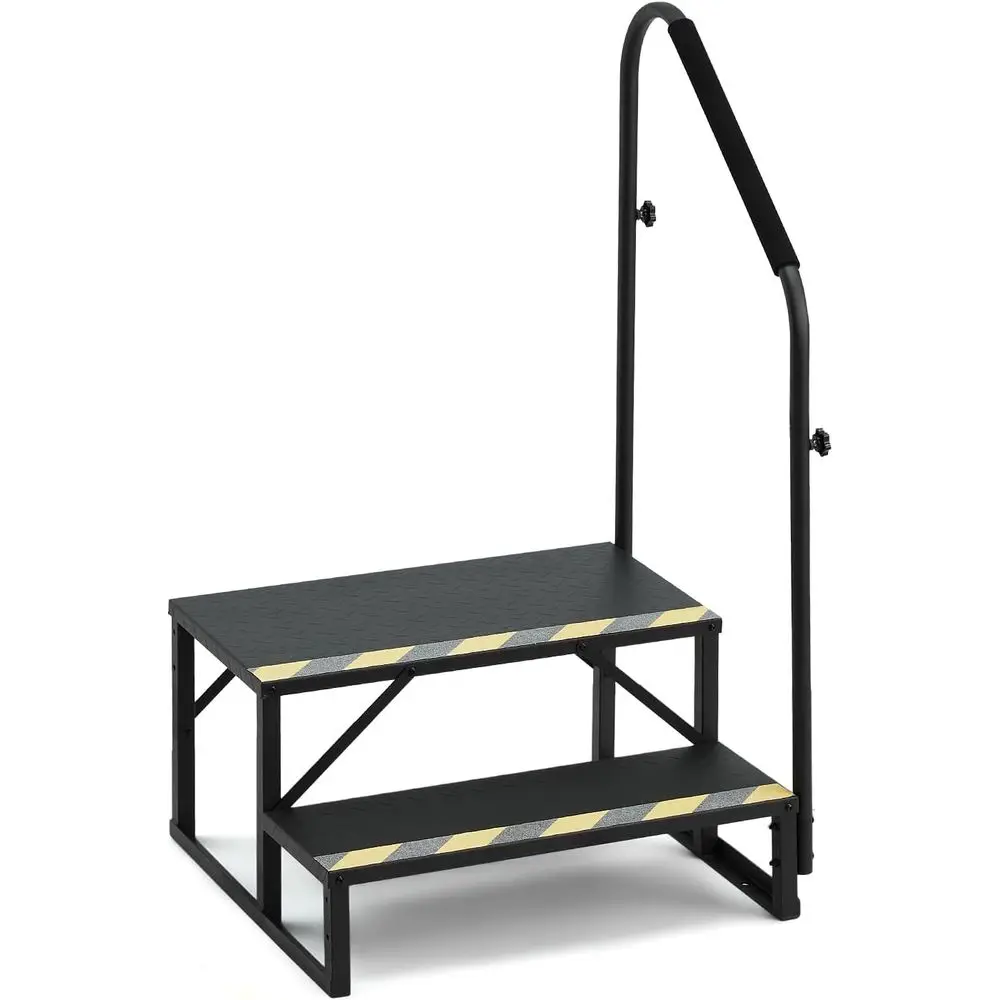 2-Step RV Stairs with Handrail, 660lbs Capacity, Anti-Slip Metal Steps for Hot Tub, Mobile Home, Camper, Pool, and Porch