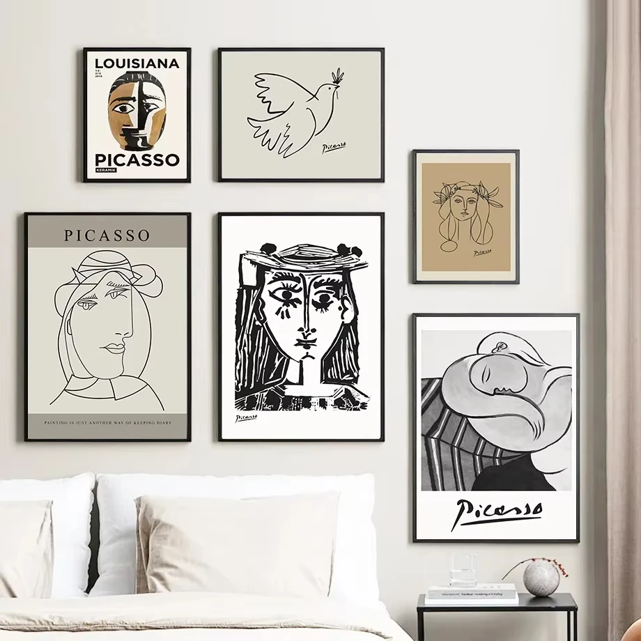 Minimalistische Picasso-Vogelmädchen-Figuren-Poster und Drucke, Wandkunst, Leinwandgemälde, nordische abstrakte Bilder für Wohnzimmer-Deko
