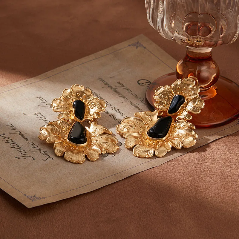 

Vintage color blocked flower earrings high fashion Festival Ladies' earrings Party Jewelry