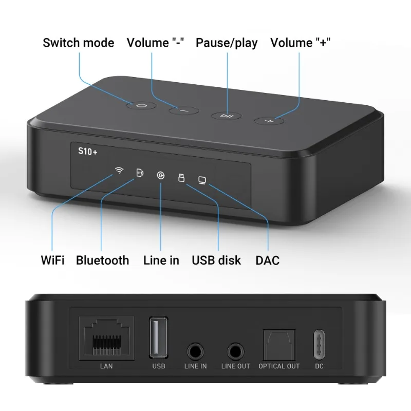 Arylic S10+ Wireless WiFi Bluetooth Audio Receiver Airplay DLNA Lossless Digital Output Music Adapter