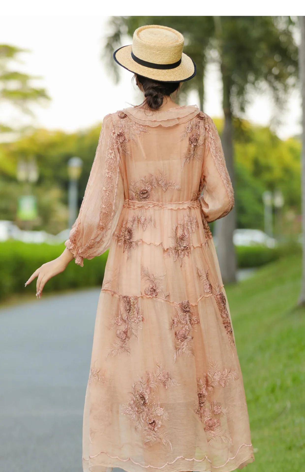 Oversize dress Spring 2023 New style Western style silk embroidered dress Medium length