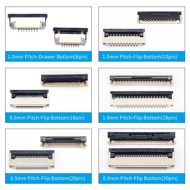 1pcs FPC socket connector 0.5/1.0mm, for 8/10/18/20/30P Flip cover/drawer 12864 COG LCD screen