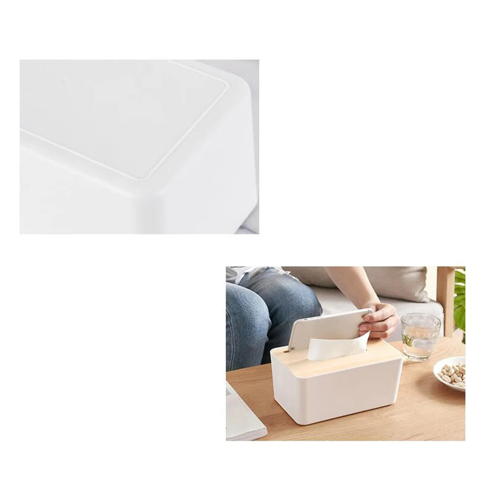 

Multifunctional Tissue Box Plastic Phone Holder Car Napkins Holder Wooden Cover Large -Friendly Pp Material