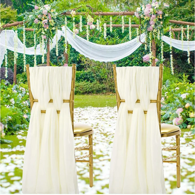 Northern European Style 10Pcs/Lot Chiavari Chair Chiffon Sashes For Banquet Wedding Party Reception Engagement Chair Decorations