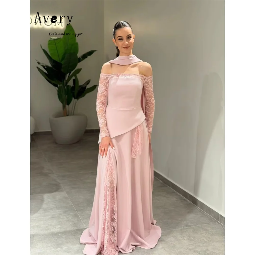 Avery personnalisé rose dentelle broderie manches longues robes de Cocktail élégantes 2025 femme robe de soirée de luxe robes de soirée luxueuses