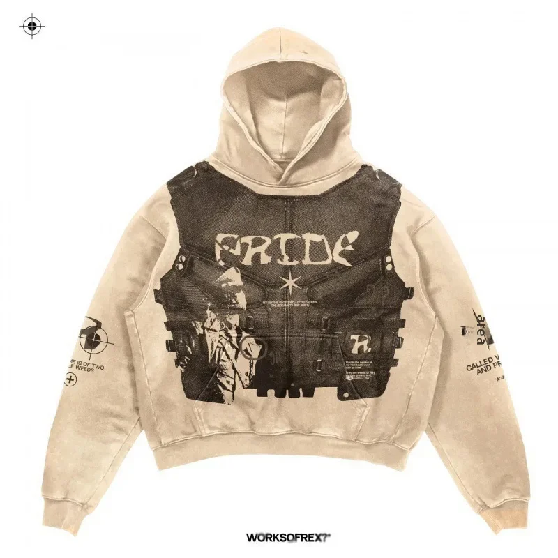 Y2khooded البلوز المتناثرة نمط مقنعين قميص الهيب هوب خمر فضفاضة تناسب قميص بولو المتضخم مقنعين