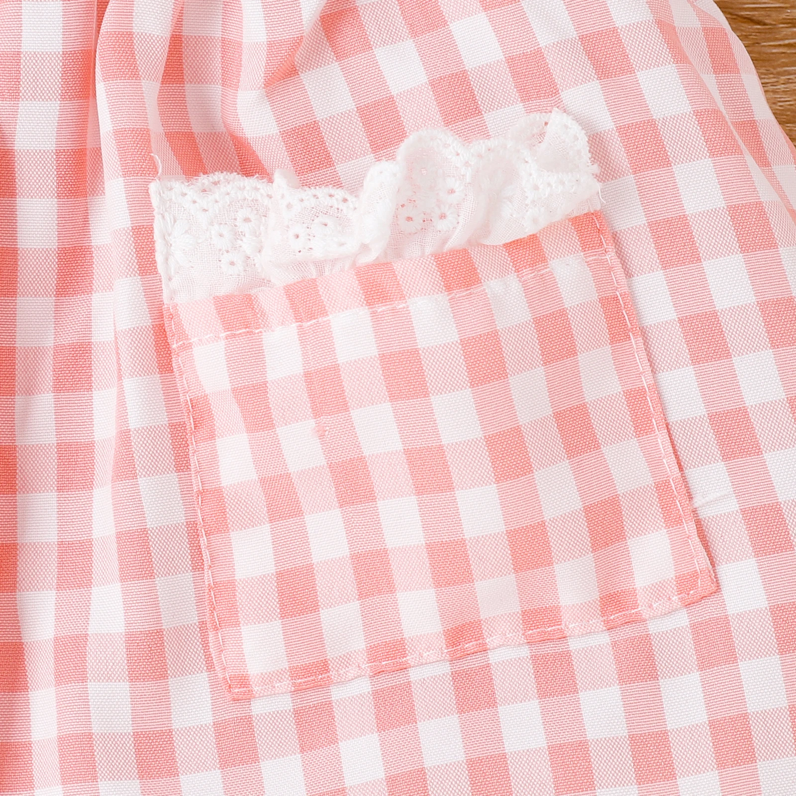 2PCS Summer 0-4 Year Old Baby Girl Baby Soft And Comfortable Refreshing Sweet Embellished Pocket Pink Plaid Dress + Tiara