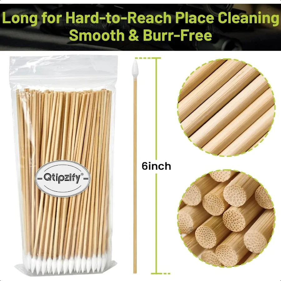 Tamponi per pulizia pistola da 1000 500 pezzi con 6 bastoncini di bambù lunghi Tampone di cotone altamente assorbente senza pelucchi a punta per arma da fuoco di precisione C