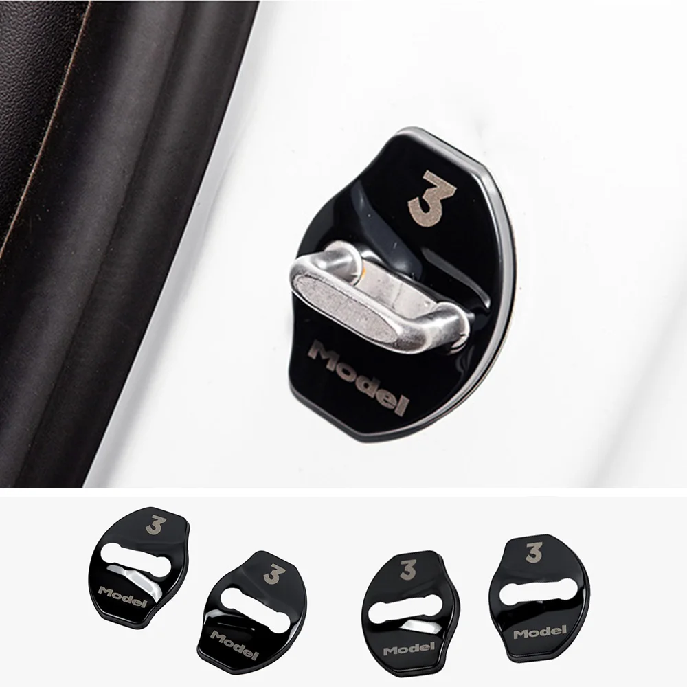 For Tesla Model 3 Model Y Door Lock Buckle Cover Metal Sticker Automobile Accessories Latches Door Stopper Covers