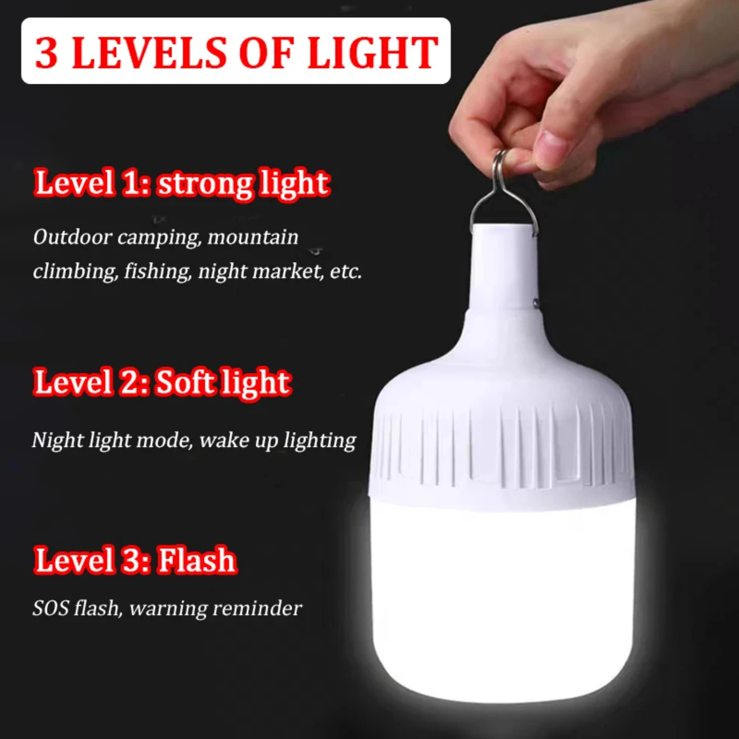 

Portable Camping Lamp Light USB Rechargeable Emergency Light Outdoor Hiking Fishing Picnic Hanging Tent Light Bulb with Hook