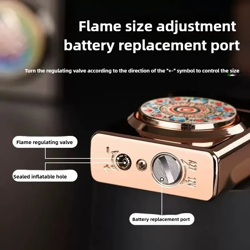 

Новая декомпрессионная поворотная пластина с красным пламенем, ветрозащитная надувная зажигалка, вращающаяся и игровая, металлический корпус, роликовое зажигание