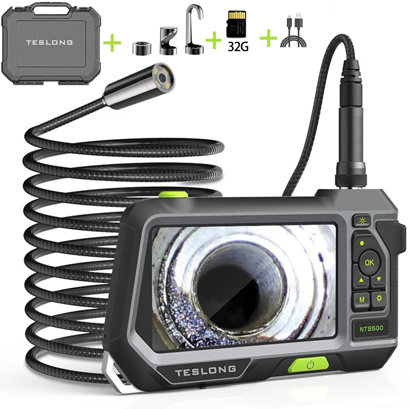 TESLONG NTS500 Industrial Endoscope Pipe Inspection Camera Car Borescope 5.0 Color Screen HD 1080p Endoscopio