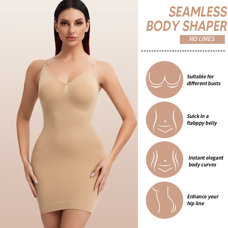 Seamless Full Slip Shapewear Women Sexy Deep V Neck Tummy Control Underdress Shaper Waist Trainer Breast Support Dress Corsets