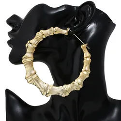 HipHop Gold Color Bamboo Round Hoop Earrings for Women Statement Big Circle Heart Star Geometric Earings Party Jewelry