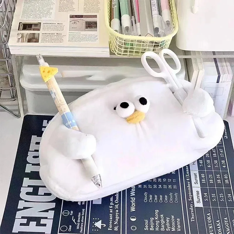 

Cartoon Seagull Pencil Case Large Capacity Cute Plush Storage Pouch Fun Pencil Case for Girls Student Stationery Office Supplies