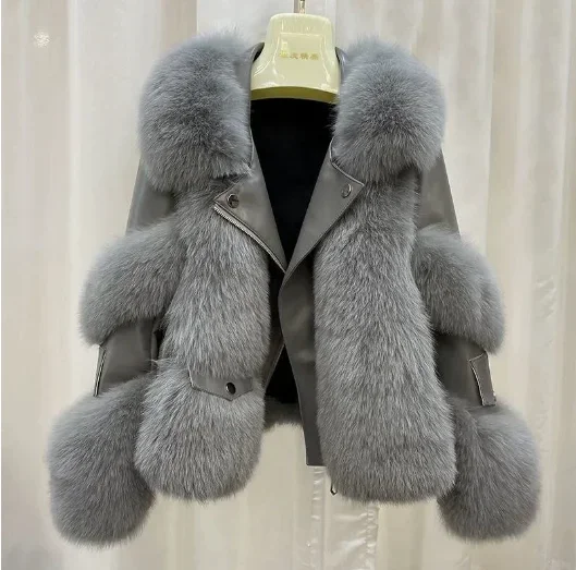 Winter New Fashion Imitation Fox Fur Short Young Coat Casual Temperament Motorcycle Style Fur Coats Warm Female Parkas