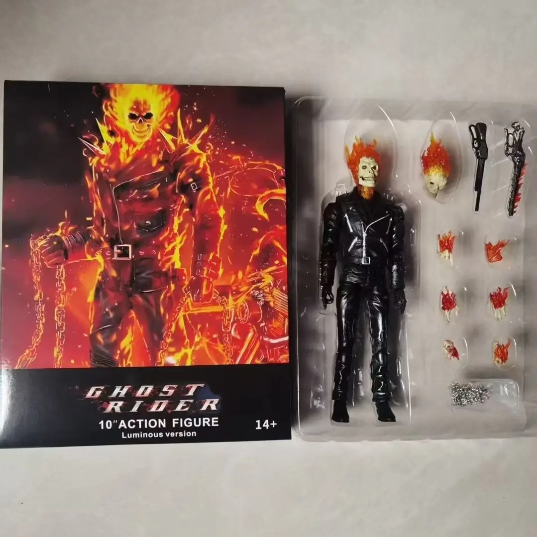 

10 Inch Ghost Rider Action Figure Skeleton Figures Luminous Version Figurine Collection Soft Doll Cute Room Decora Toy Kid Gifts