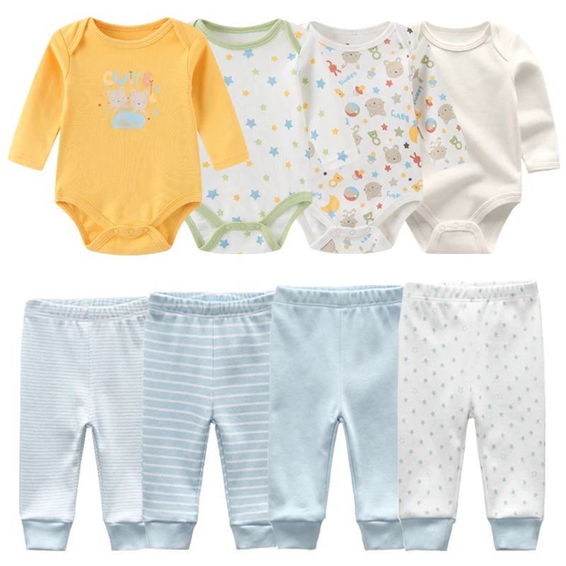 100%Cotton Bodysuits+Pants Sets 6/8Pieces Newborn Baby Girl Clothes Cartoon Autumn Baby Boy Clothes Spring Long Sleeve Bebes