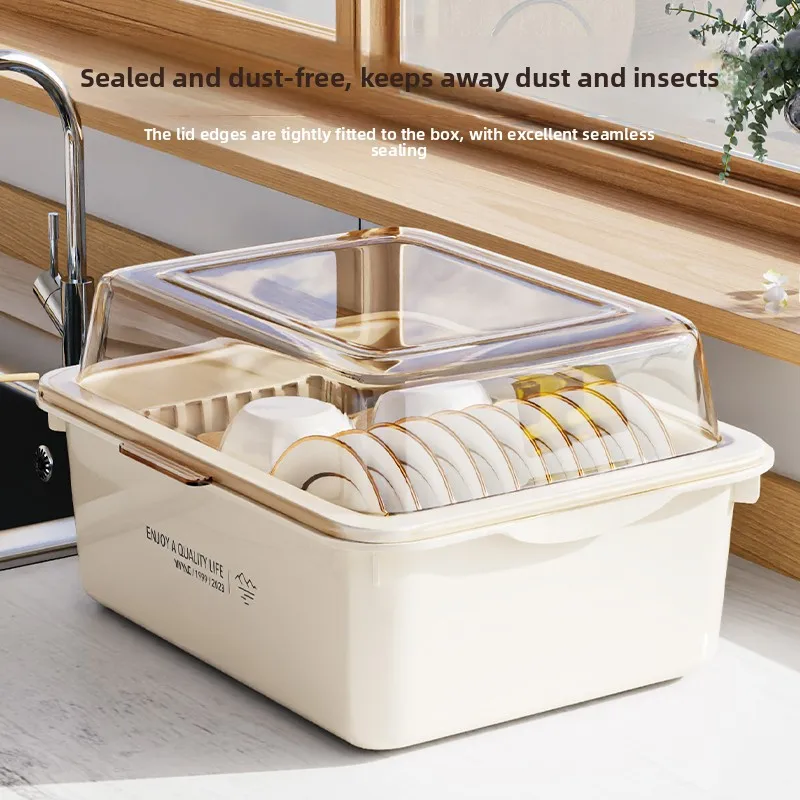 

Multi-Functional Kitchen Bowl Spoon Storage Box with Cover Draining elf Utensil Storage Ra Plastic Di Drainer Organizer