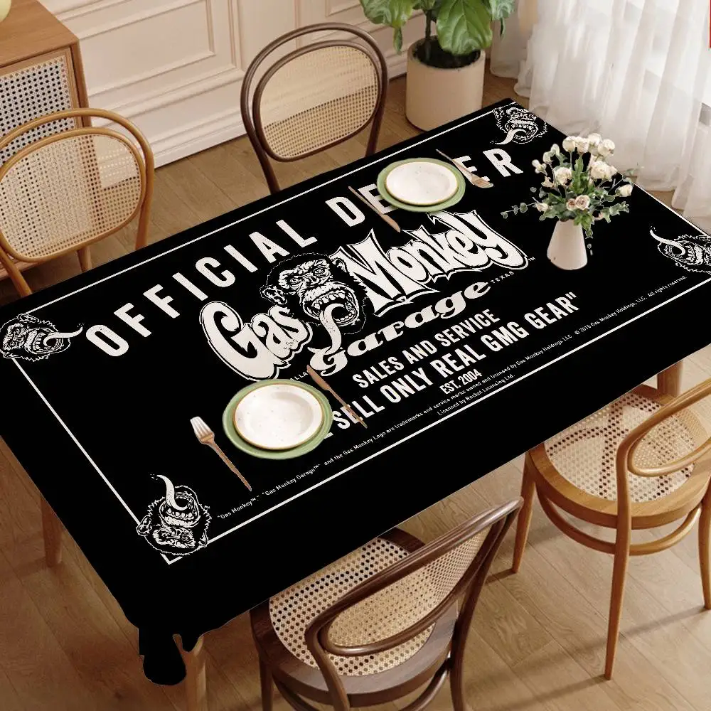 G-Gas M-Monkey Garage Themed Polyester Tablecloths Cute Designs for Home Kitchens Dining Rooms Patios Tablecloth Decoration