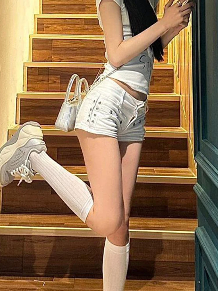 Women Fashion High Waist Vintage Slim Jeans 2025 New Spring Summer American Style Y2k Streetwear Hottie Denim Shorts