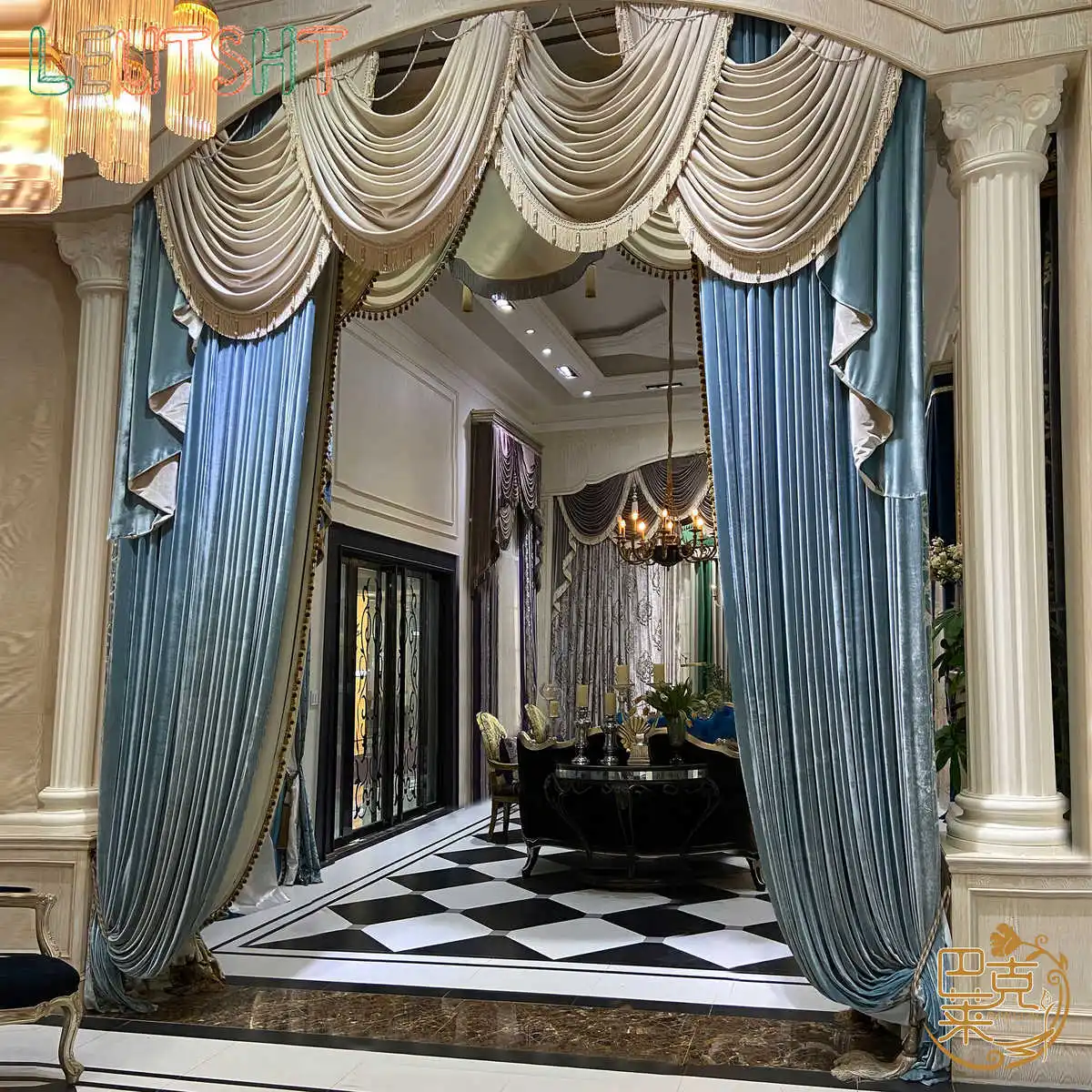 

European Curtains Living Room Luxury Simple European Villa Luxury American Bedroom Finished High-end French Velvet Cloth