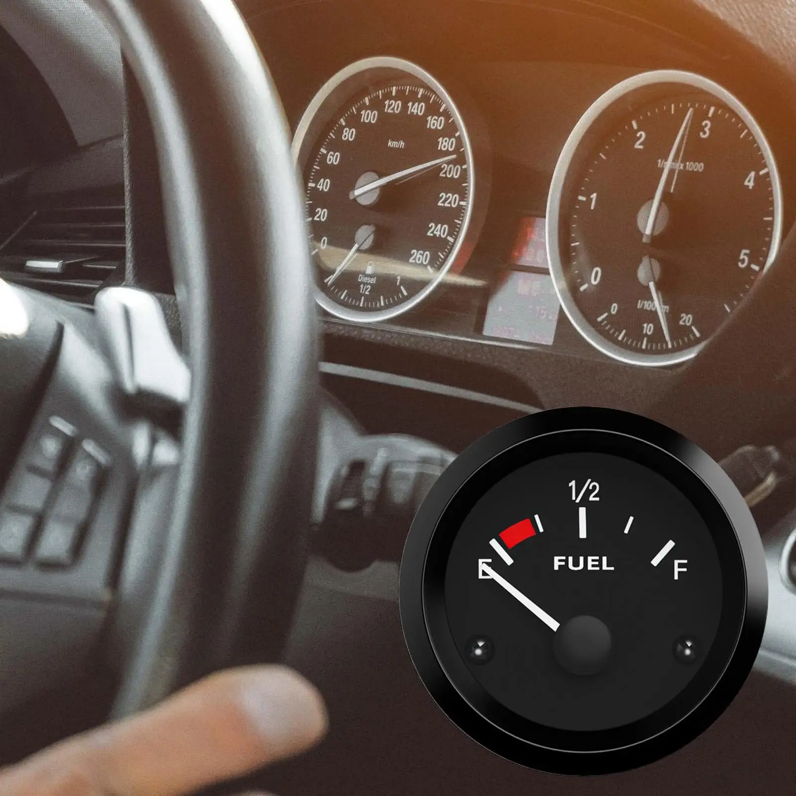 

12V 2-inch 52mm Fuel Level Gauge Automotive Instrument Panel Fuel Float Sensor 240-33 Ohm White LED Indicator Light Oil Gauge