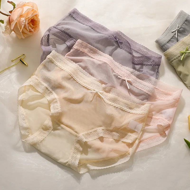 new girls underwear 5pc/lot lace nylon middle waist briefs young girl panties Teenagers wholesales students summer solid