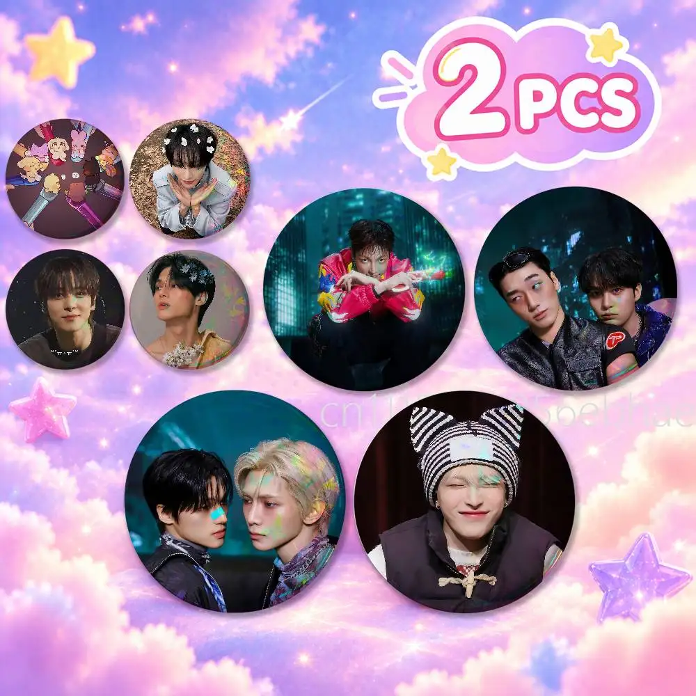 FOR ATEEZ 2Pcs Round Badge Set Button Brooch Pin, Anime Game Fans Collectible Decor & Birthday Gift