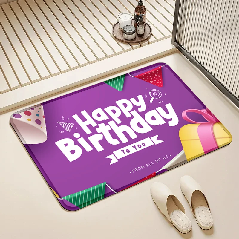 

Happy Birthday Doormat Purple Flag Gift Box Non-Slip Floor Mat Home Entrance Door Rug Party Decor Supplies Celebration