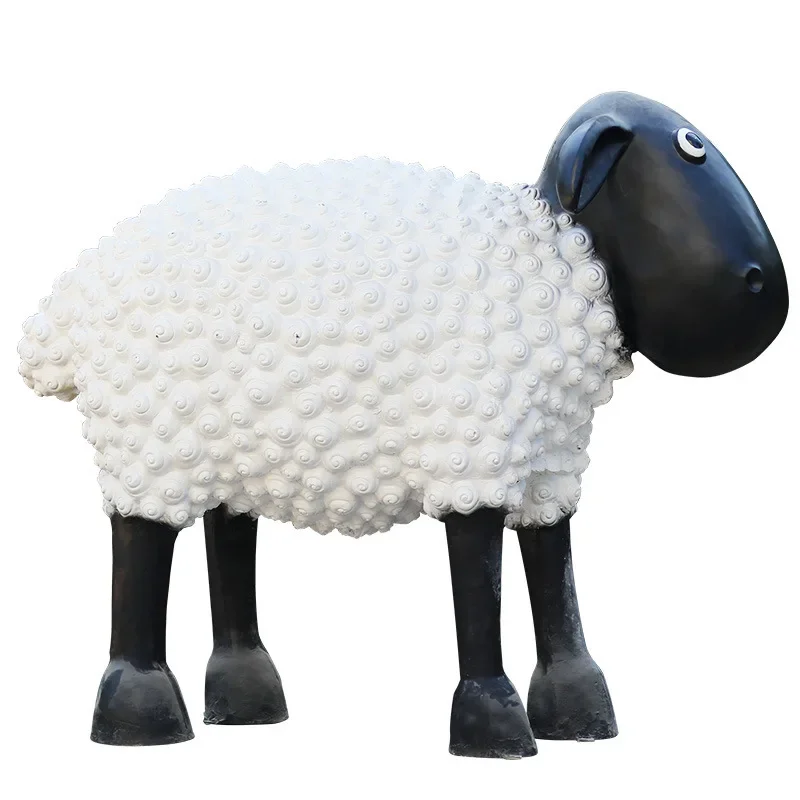 Cartoon sheep sculpture outdoor fiberglass garden landscape real estate community garden courtyard real estate