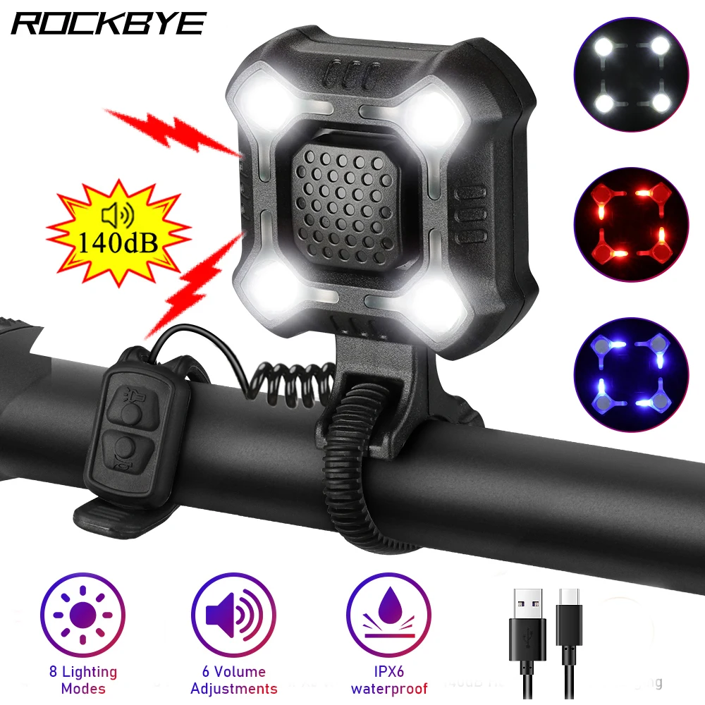 Rockbye Bike Light Rechargeable with Bicycle Alarm and Horn IPX6 Waterproof Bicycle Flashlight for Night Riding