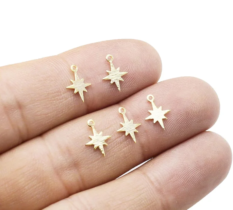 

20 шт. текстурированный шарм Северной звезды, небесный шарм для изготовления ювелирных изделий, фурнитура для сережек, настоящее золото, 10,2x7,5 мм - G219