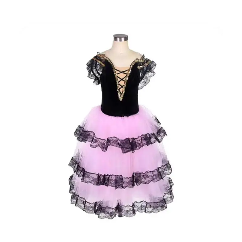 

Professional Ballet Romantic Tutu Long Skirt Black Red Spain Dress Girls Adult Children's Performance Ballet Clothes For Women
