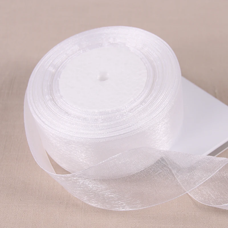 12mm 15mm 20mm 25mm 40mm 50mm White Organza Ribbon DIY Crafts Supplies Wedding Party Decoration Gift Wrapping 50yards/Roll